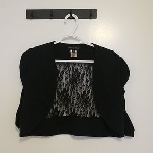 Black 3/4 Sleeve Laced Cropped Cardigan